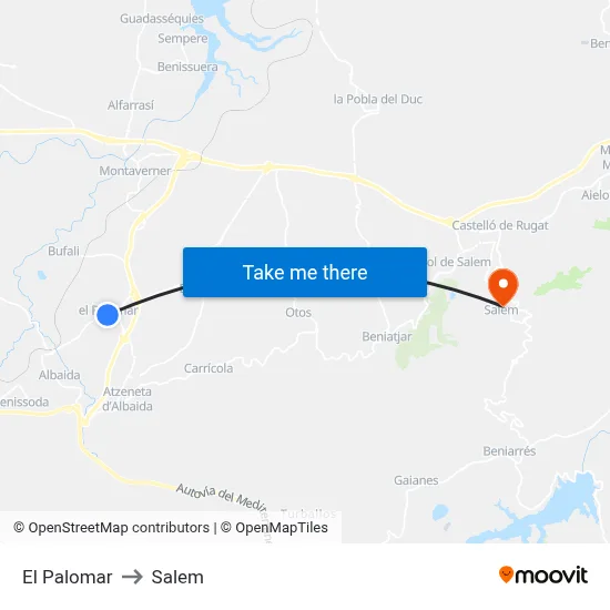 El Palomar to Salem map