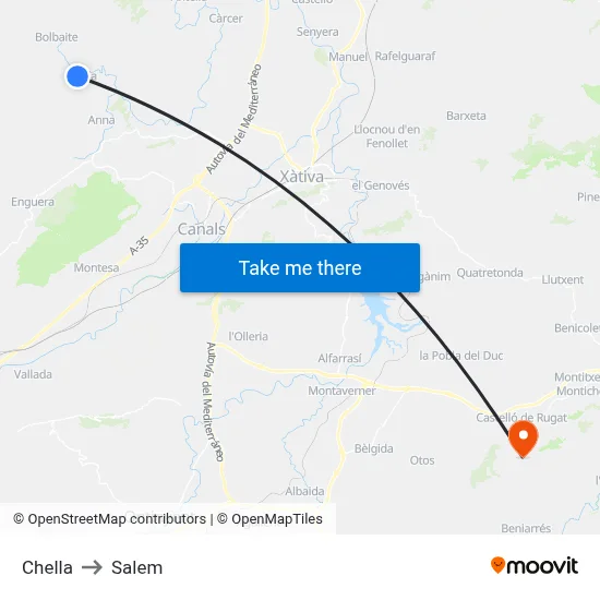 Chella to Salem map