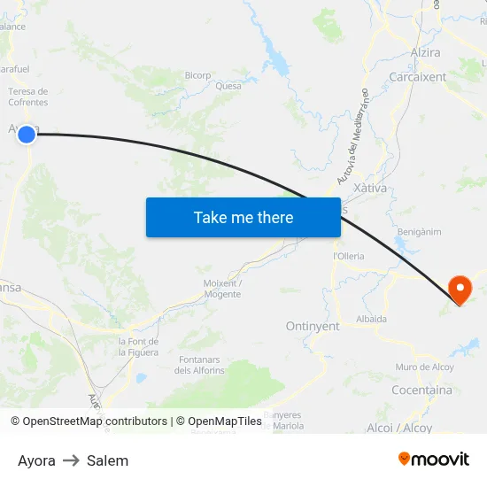 Ayora to Salem map