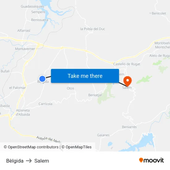 Bèlgida to Salem map