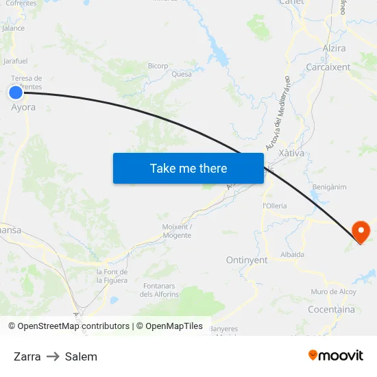 Zarra to Salem map