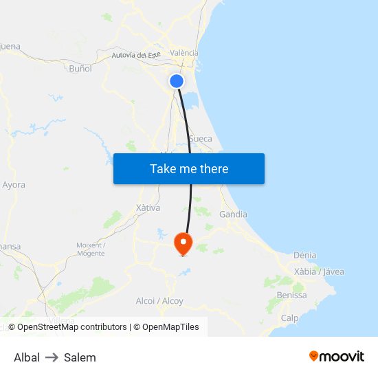 Albal to Salem map