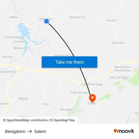Benigánim to Salem map