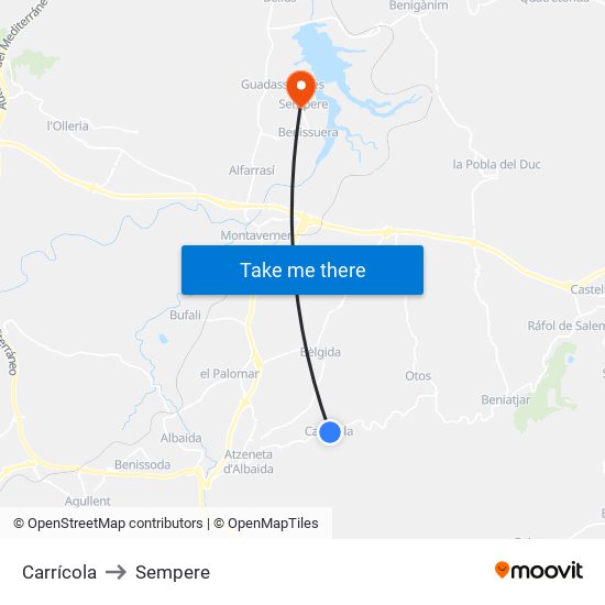Carrícola to Sempere map