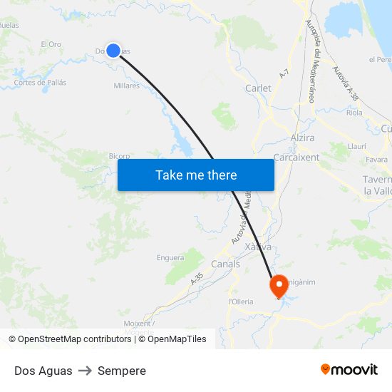 Dos Aguas to Sempere map