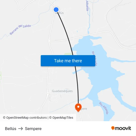 Bellús to Sempere map