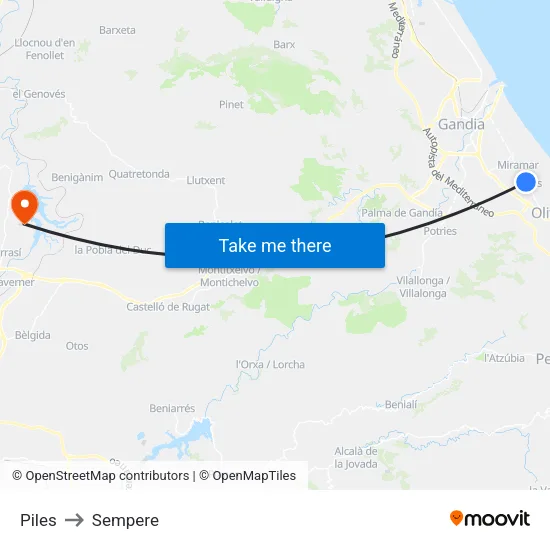 Piles to Sempere map