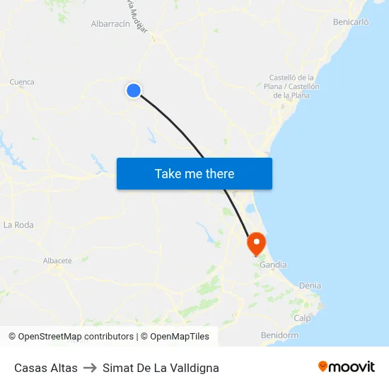 Casas Altas to Simat De La Valldigna map