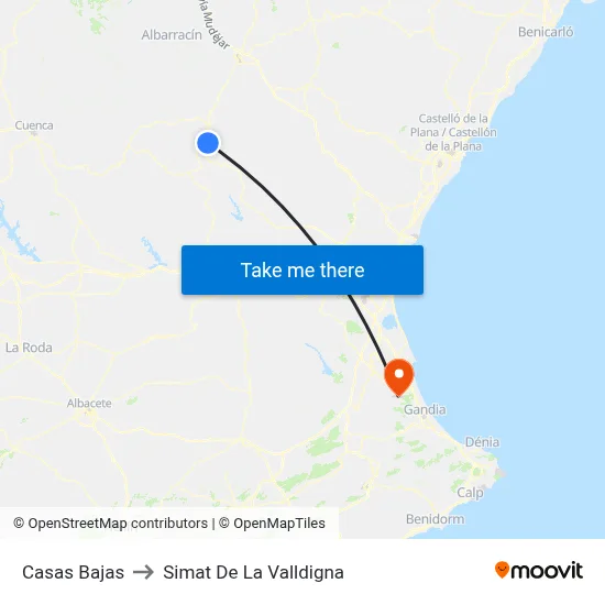Casas Bajas to Simat De La Valldigna map