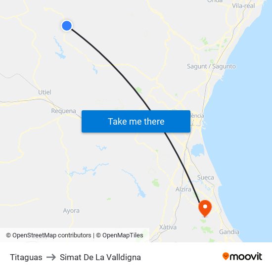Titaguas to Simat De La Valldigna map