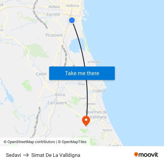 Sedaví to Simat De La Valldigna map