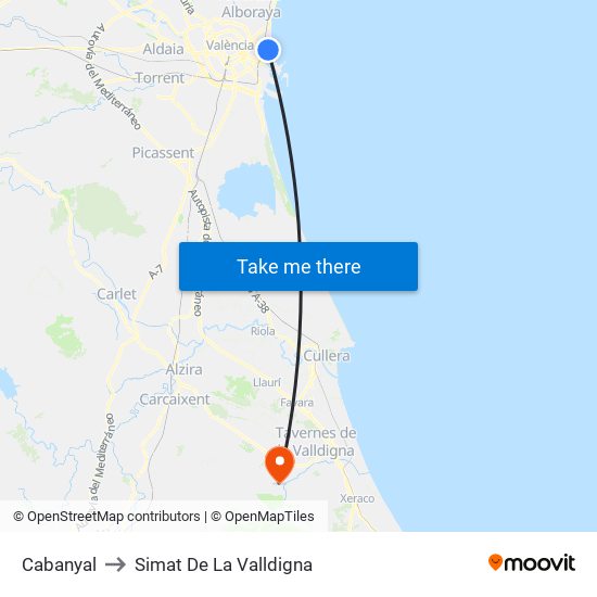 Cabanyal to Simat De La Valldigna map