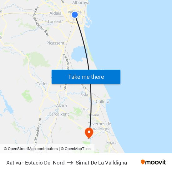 Xàtiva - Estació Del Nord to Simat De La Valldigna map