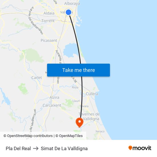 Pla Del Real to Simat De La Valldigna map