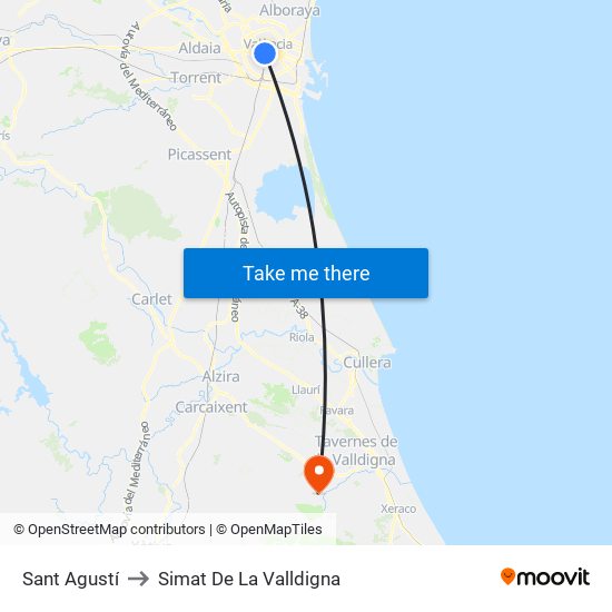 Sant Agustí to Simat De La Valldigna map