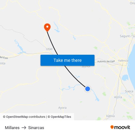 Millares to Sinarcas map
