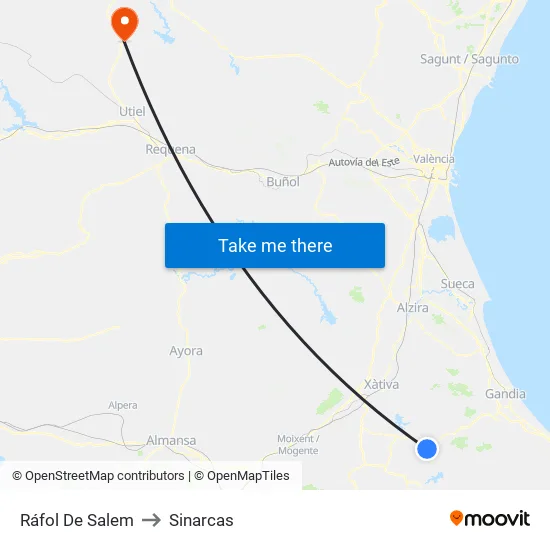 Ráfol De Salem to Sinarcas map