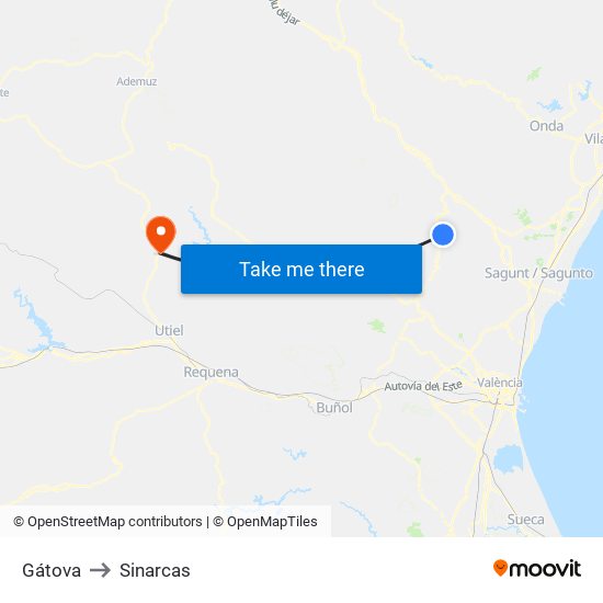 Gátova to Sinarcas map