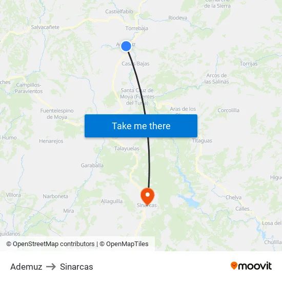 Ademuz to Sinarcas map