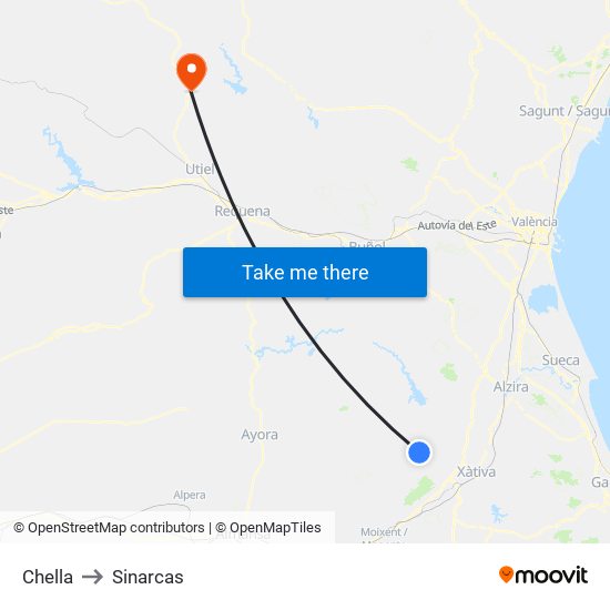 Chella to Sinarcas map