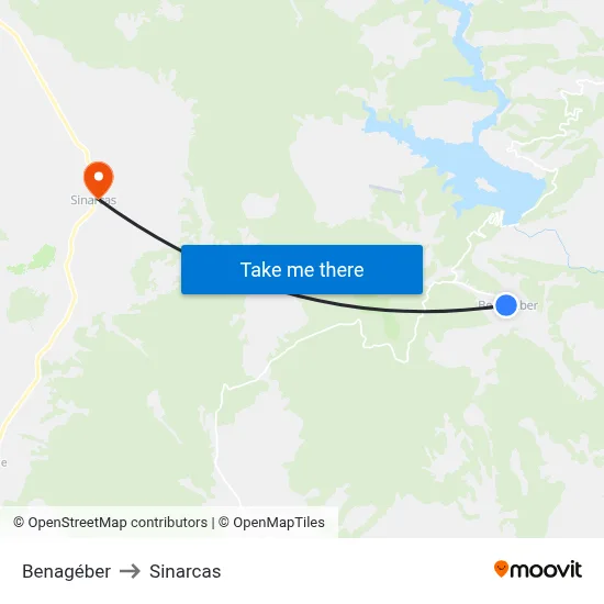 Benagéber to Sinarcas map