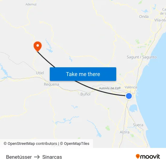 Benetússer to Sinarcas map