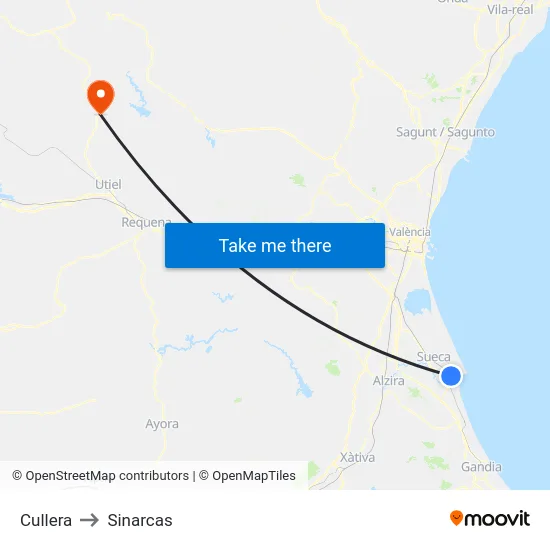 Cullera to Sinarcas map