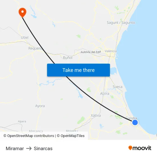 Miramar to Sinarcas map