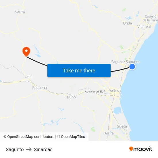 Sagunto to Sinarcas map