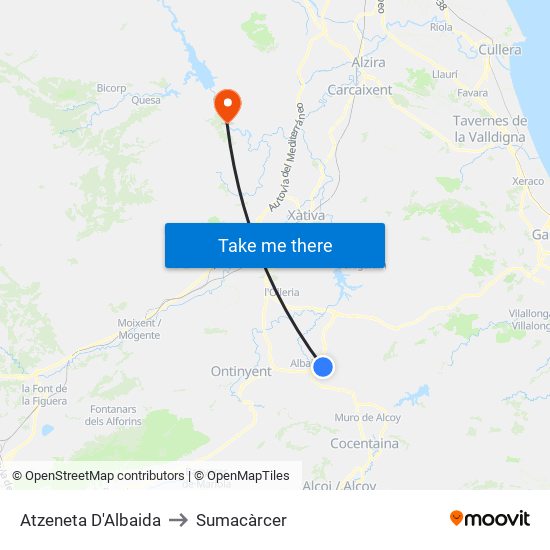Atzeneta D'Albaida to Sumacàrcer map