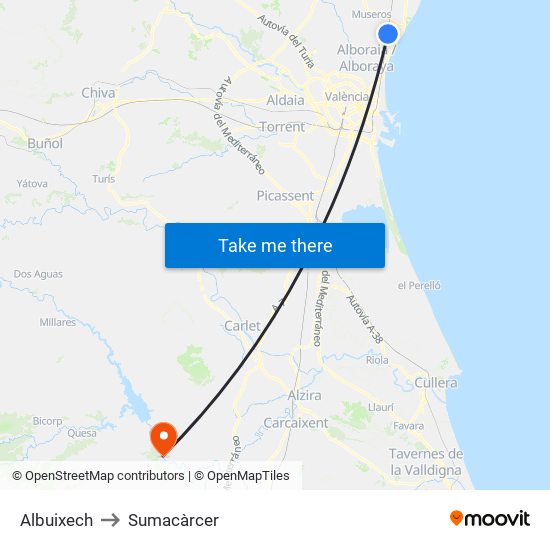 Albuixech to Sumacàrcer map