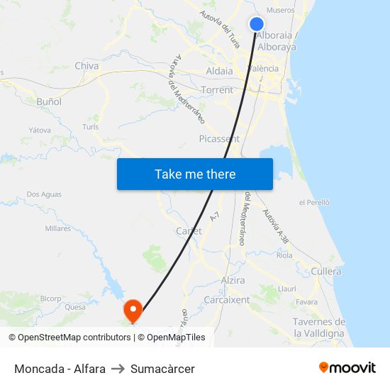 Moncada - Alfara to Sumacàrcer map