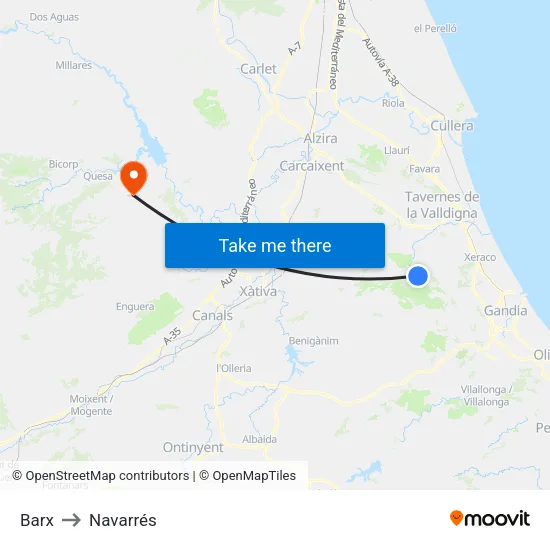Barx to Navarrés map