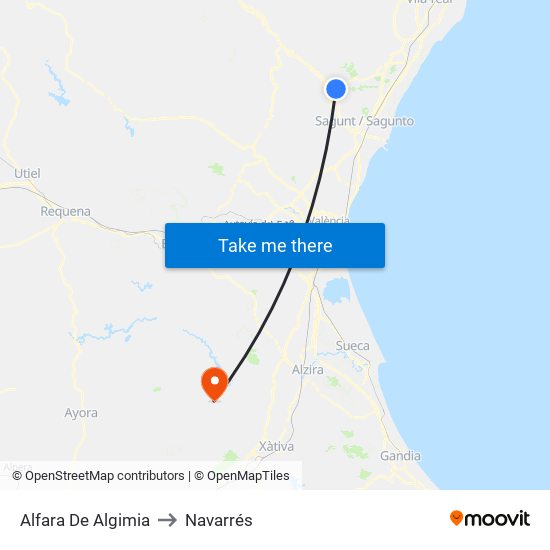 Alfara De Algimia to Navarrés map