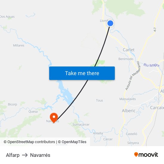 Alfarp to Navarrés map