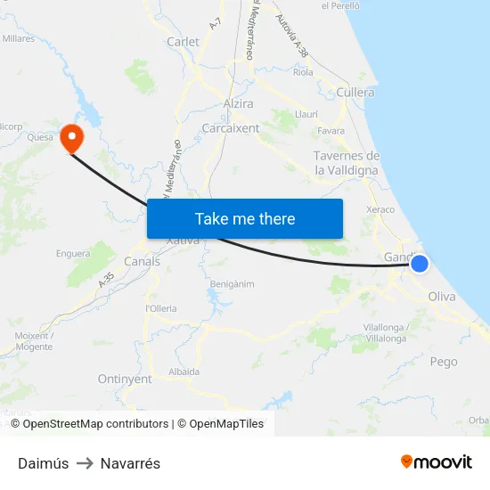 Daimús to Navarrés map