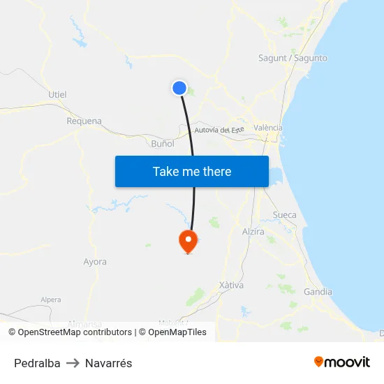 Pedralba to Navarrés map