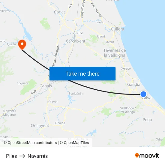 Piles to Navarrés map