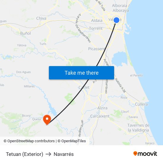 Tetuan (Exterior) to Navarrés map