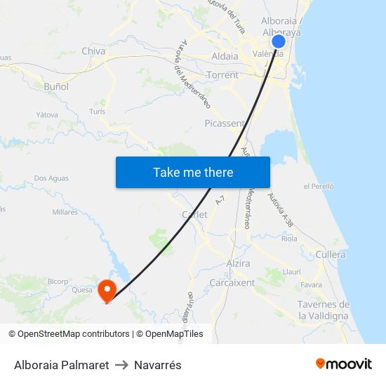 Alboraia Palmaret to Navarrés map