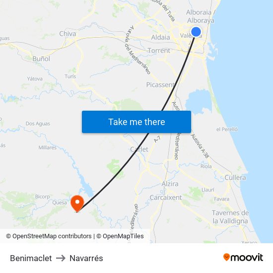 Benimaclet to Navarrés map