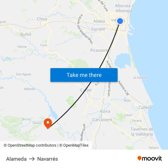 Alameda to Navarrés map