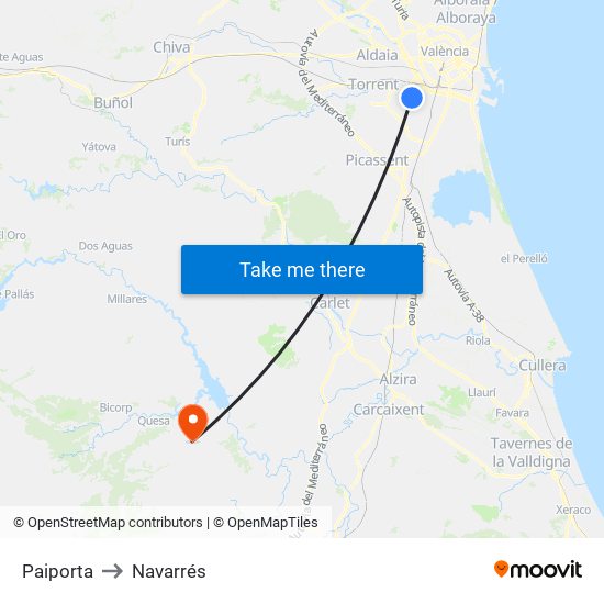 Paiporta to Navarrés map