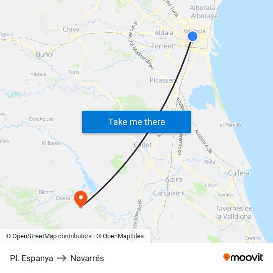 Pl. Espanya to Navarrés map