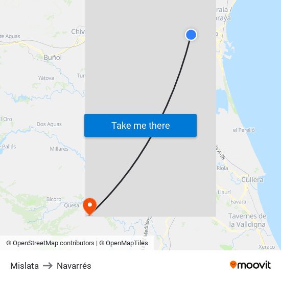Mislata to Navarrés map