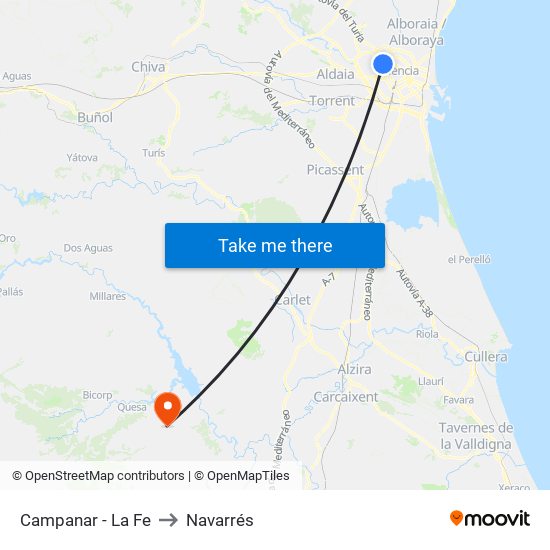 Campanar - La Fe to Navarrés map