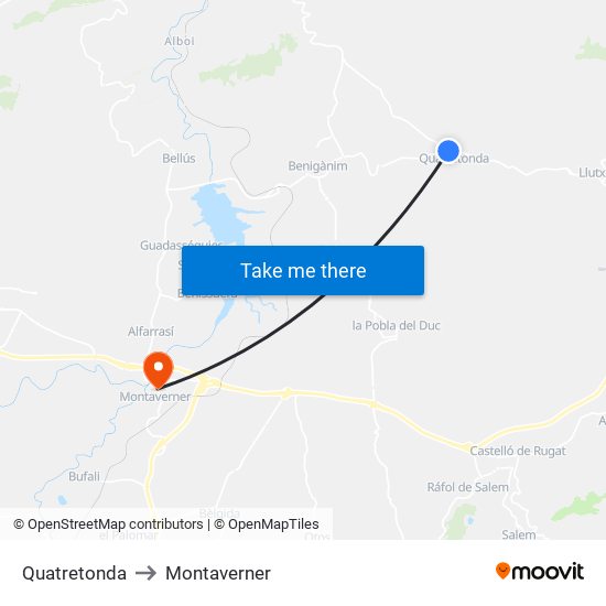 Quatretonda to Montaverner map