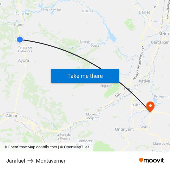 Jarafuel to Montaverner map