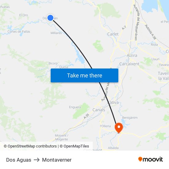 Dos Aguas to Montaverner map