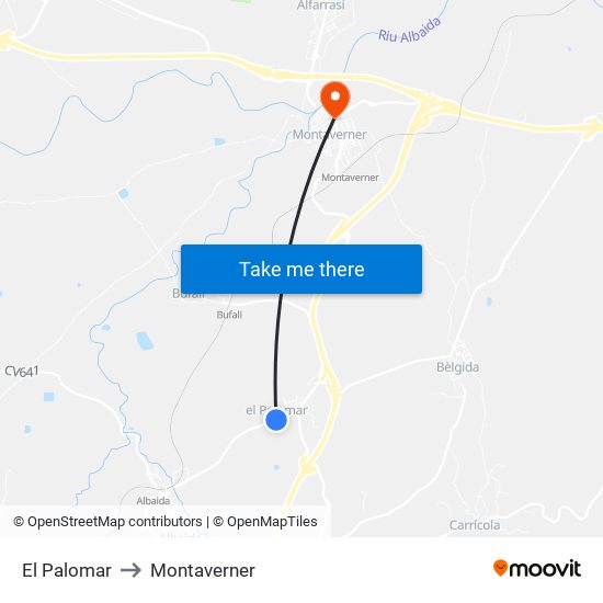 El Palomar to Montaverner map